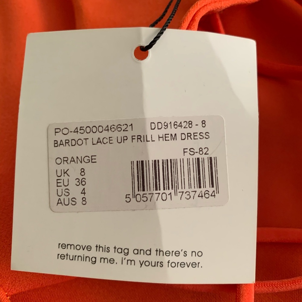 Missguided US 4 orange frill hem Bardot dress - Picture 3 of 4